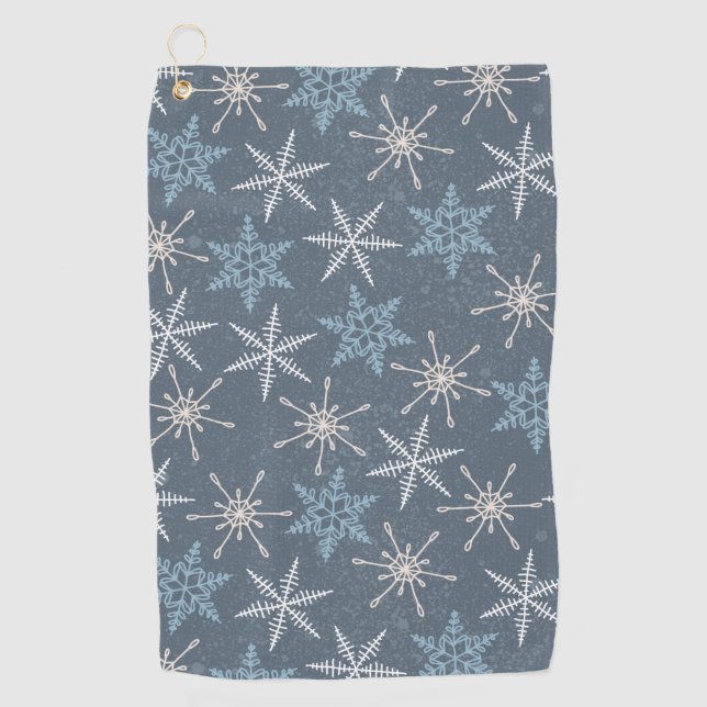 Winter Christmas Blue Snowflakes Pattern Golf Towel (Front)