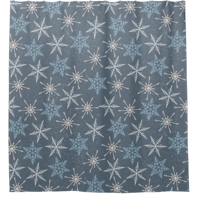 Winter Christmas Blue Snowflakes Pattern Shower Curtain (Front)