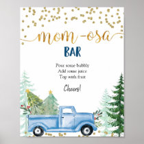 Winter Christmas Blue Truck Momosa Bar Poster