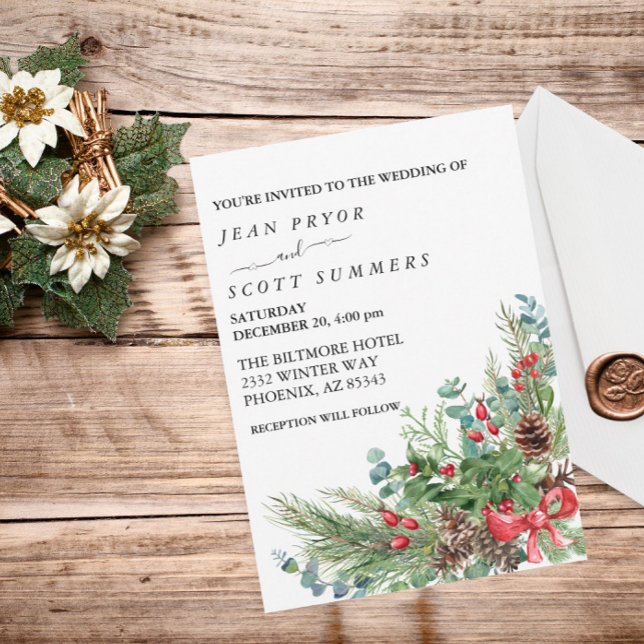 Winter Christmas Bouquet Watercolor Wedding  Invitation (Creator Uploaded)