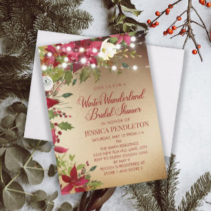 Winter Christmas Bridal Shower Gold String Lights Invitation