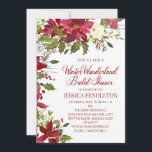 Winter Christmas Bridal Shower Red Poinsettias Invitation<br><div class="desc">Elegant Winter Wonderland bridal shower invitation for the winter/Christmas holiday season bridal shower.  Beautiful red poinsettias and greenery on a white invitation. Personalize with your party information.</div>