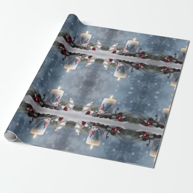 Winter Christmas candle with snow and copy space Wrapping Paper (Unrolled)