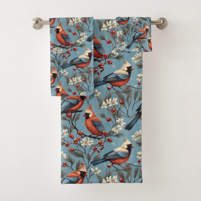 Winter Christmas Cardinal  Bath Towel Set (Insitu)