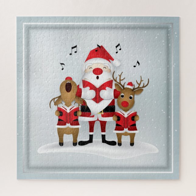 Winter Christmas Carolling Santa Reindeer Singing Jigsaw Puzzle (Vertical)