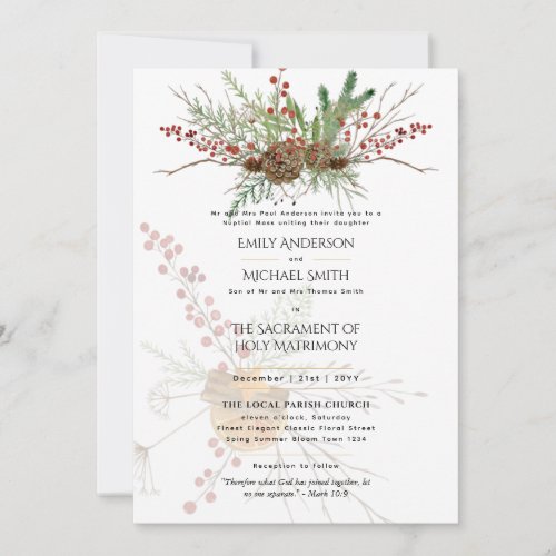 Winter Christmas Catholic Wedding Nuptial Mass Invitation