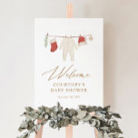 Winter Christmas Clothes Baby Shower Welcome Sign<br><div class="desc">Welcome friends and family to your baby shower with this festive baby clothes themed welcome sign.</div>