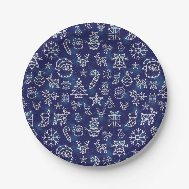 Winter Christmas Constellation Holiday Pattern Paper Plates (Front)