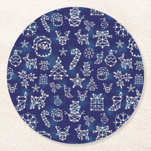 Winter Christmas Constellation Holiday Pattern Round Paper Coaster