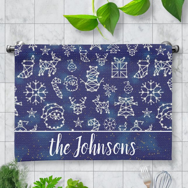 Winter Christmas Constellation Pattern Custom Name Kitchen Towel (Creator Uploaded)