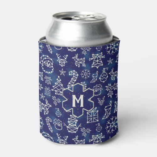 Winter Christmas Constellation Pattern Monogrammed Can Cooler
