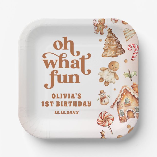 Winter Christmas Cookie Birthday Paper Plates (Front)
