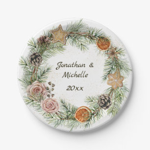 Winter Christmas Cookies, Pink Roses, Evergreen Paper Plates