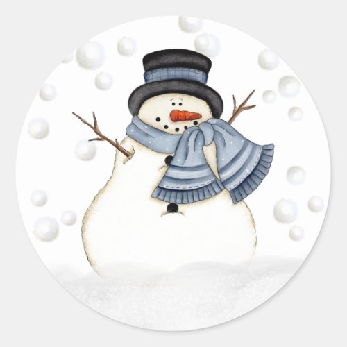 Winter Christmas Country Snowman Classic Round Sticker