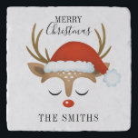Winter Christmas Cute Santa Hat Reindeer Trivet<br><div class="desc">A cute reindeer face with a Santa hat decorates this Trivet with the words Merry Christmas. Fun for your Christmas decorating. Personalize it with your name. Designed for you by Blackberry Boulevard.</div>