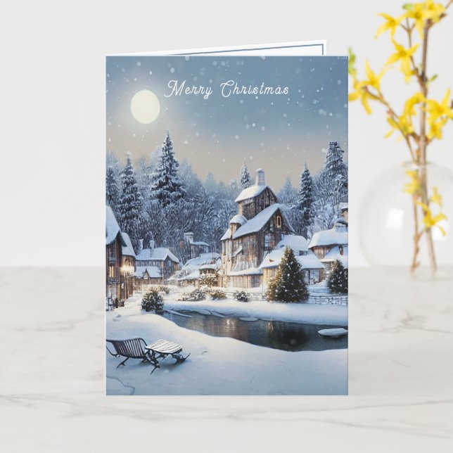 Winter Christmas Day Country Village  Card (Yellow Flower)