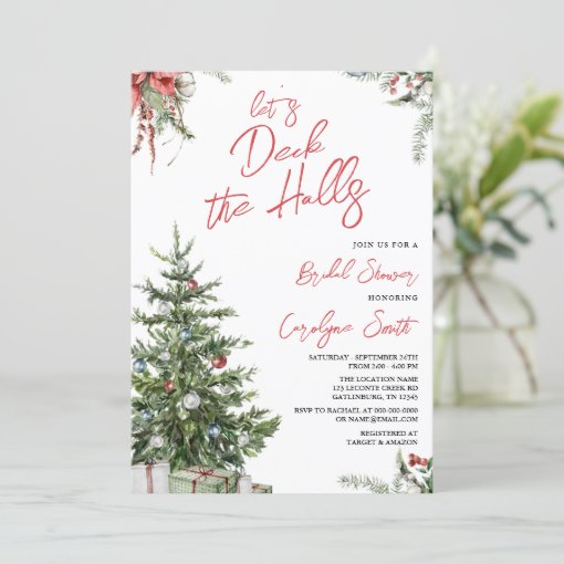Winter, Christmas Deck the Halls Bridal Shower Invitation | Zazzle