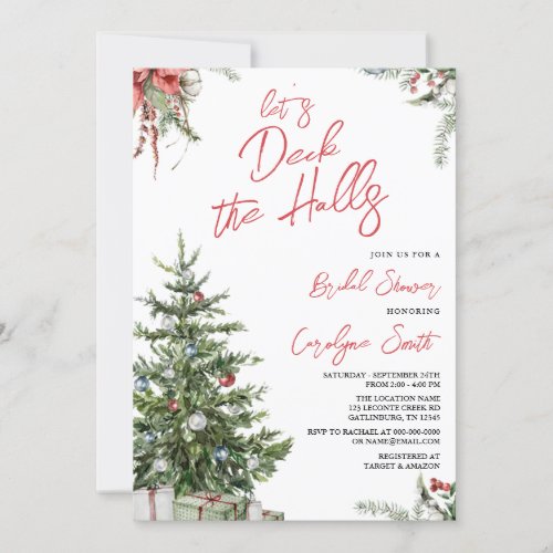 Winter Christmas Deck the Halls Bridal Shower Invitation