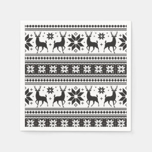 Winter Christmas Deer Black Snowflake Pattern Napkins