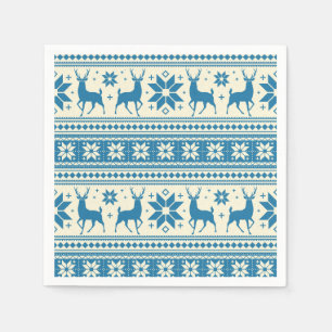 Winter Christmas Deer Blue Snowflake Pattern Napkins
