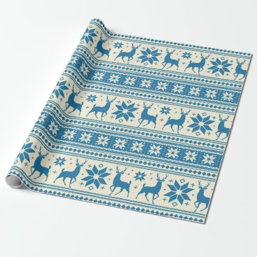 Winter Christmas Deer Blue Snowflake Pattern Wrapping Paper
