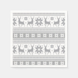 Winter Christmas Deer Gray Snowflake Pattern Napkins