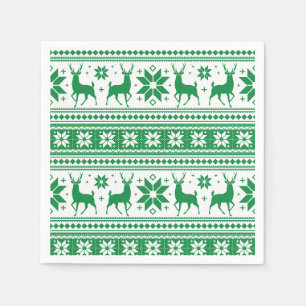 Winter Christmas Deer Green Snowflake Pattern Napkins