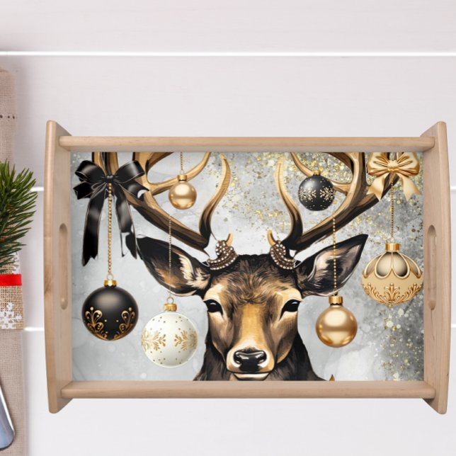 Winter Christmas Deer – Large Serving Tray (Serve your guests in style this holiday season with the "Winter Christmas Deer" large serving tray. )