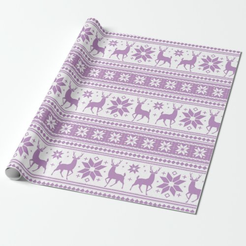 Winter Christmas Deer Purple Snowflake Pattern Wrapping Paper