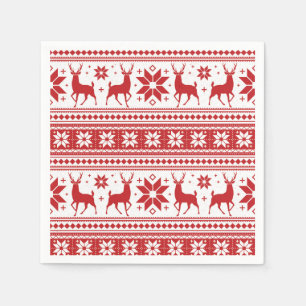 Winter Christmas Deer Red Snowflake Pattern Napkins