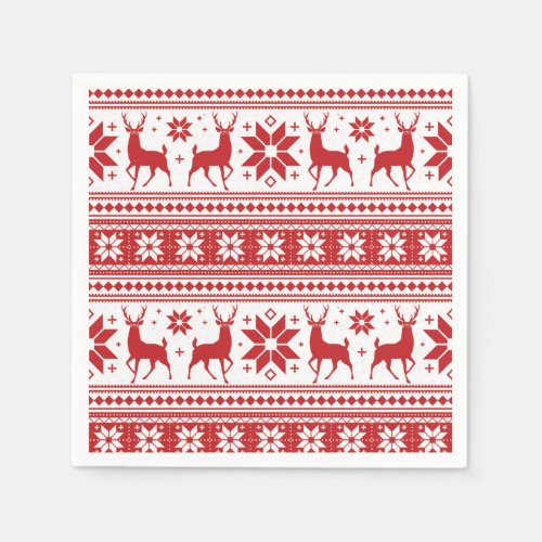 Winter Christmas Deer Red Snowflake Pattern Napkins