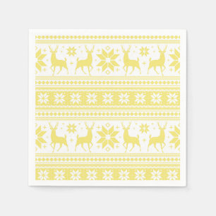 Winter Christmas Deer Yellow Snowflake Pattern Napkins