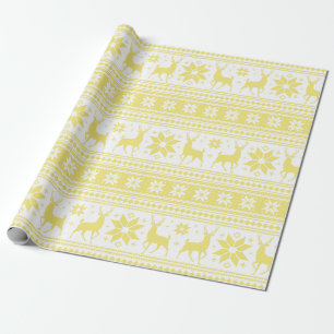 Winter Christmas Deer Yellow Snowflake Pattern Wrapping Paper