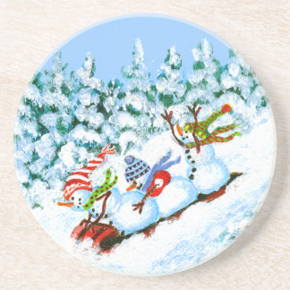 Winter Christmas drink coaster,snowmen Sandstone Coaster