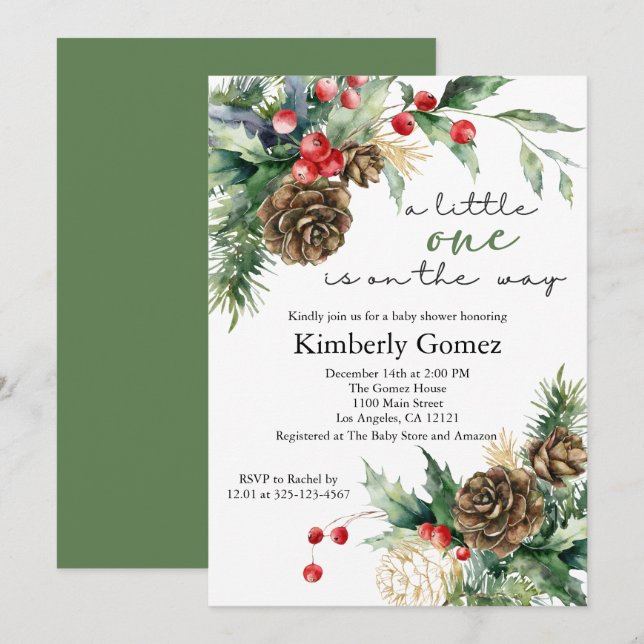 Winter Christmas Evergreen Baby Shower Invitation (Front/Back)