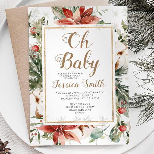 Winter Christmas Floral Baby Shower Snowflakes Invitation