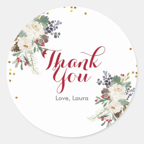 Winter Christmas Floral Bridal Shower Classic Round Sticker
