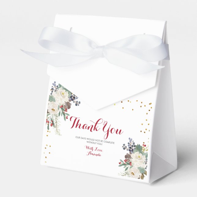 Winter Christmas Floral Bridal Shower Favor Box (Front Side)
