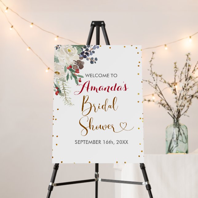 Winter Christmas Floral Bridal Shower Welcome Foam Board (In Situ (Stand))