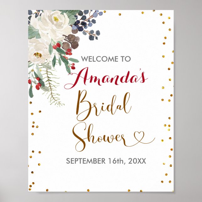 Winter Christmas Floral Bridal Shower Welcome Poster (Front)