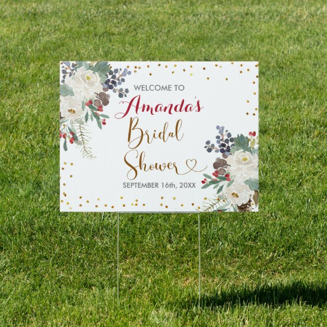 Winter Christmas Floral Bridal Shower Welcome Sign (Insitu)