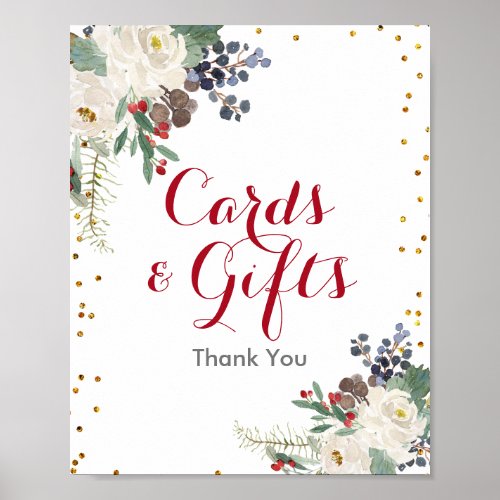 Winter Christmas Floral Cards  Gifts Sign