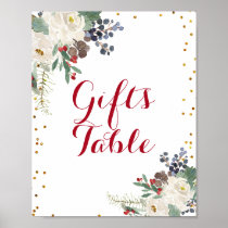 Winter Christmas Floral Gifts Table Sign