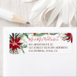 Winter Christmas floral green red wreath snow Label<br><div class="desc">A chic and modern green,  red,  winter Christmas return address featuring a pretty hand painted red poinsettia ,  green branches with white snow,  perfect for winter holidays,  Christmas,  or weddings.</div>