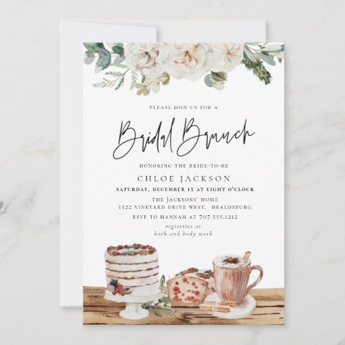 Winter Christmas Floral Greenery Bridal Brunch Invitation