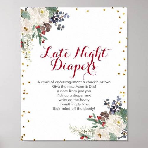 Winter Christmas Floral Late Night Diapers Sign