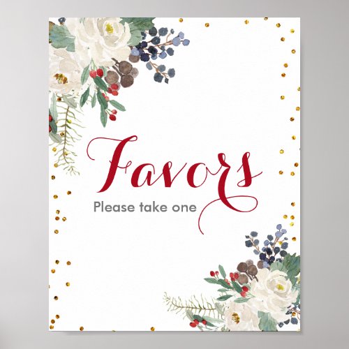 Winter Christmas Floral Pine Trees Favor Sign