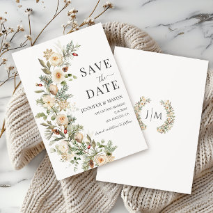 Winter Christmas Floral Save The Date Invitation