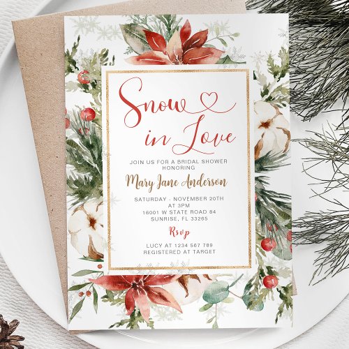 Winter Christmas Floral Snow in Love Bridal Shower Invitation