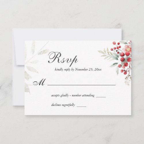 Winter Christmas Floral Watercolor Wedding RSVP Card